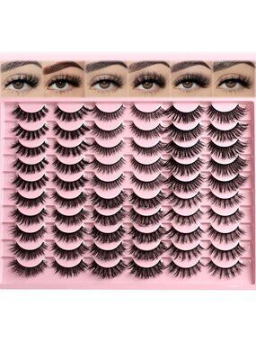 Natural Looking False Eyelashes - 30 Pairs Wispy Cat Eye Strip Lashes for Daily